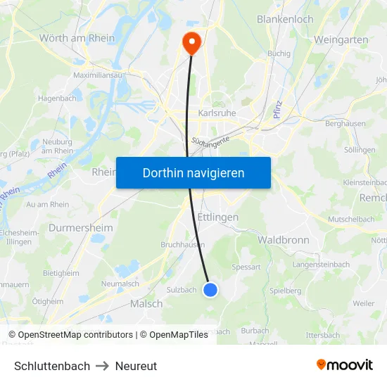 Schluttenbach to Neureut map