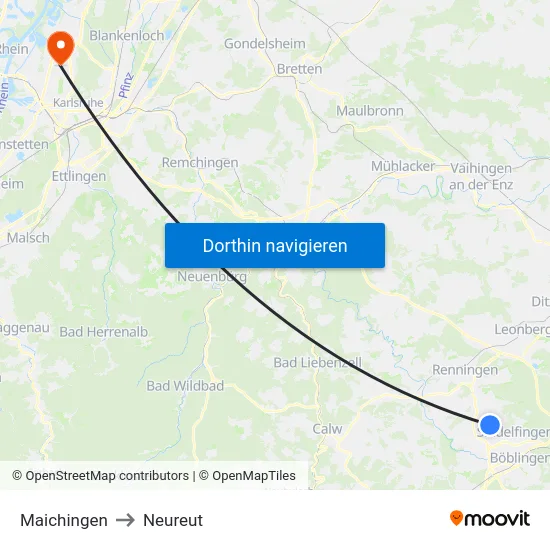Maichingen to Neureut map