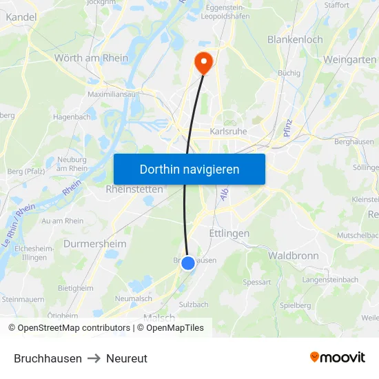 Bruchhausen to Neureut map