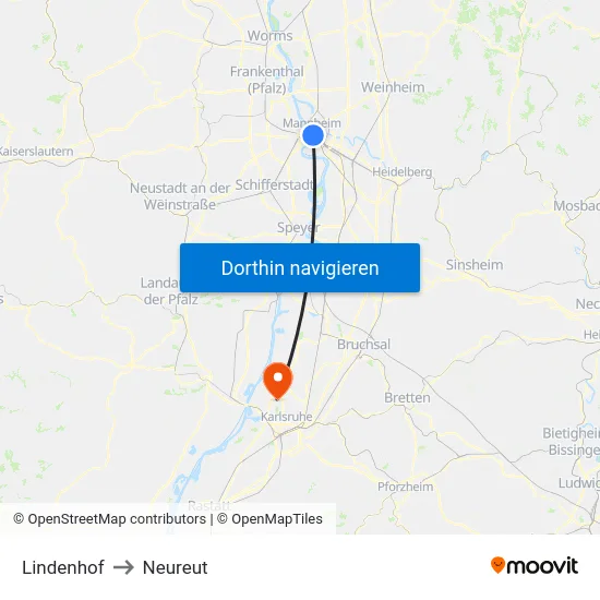 Lindenhof to Neureut map