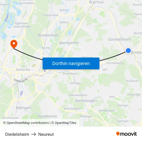 Diedelsheim to Neureut map