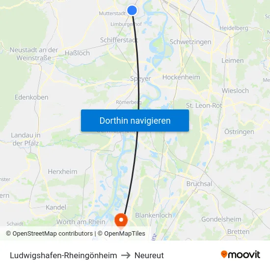 Ludwigshafen-Rheingönheim to Neureut map