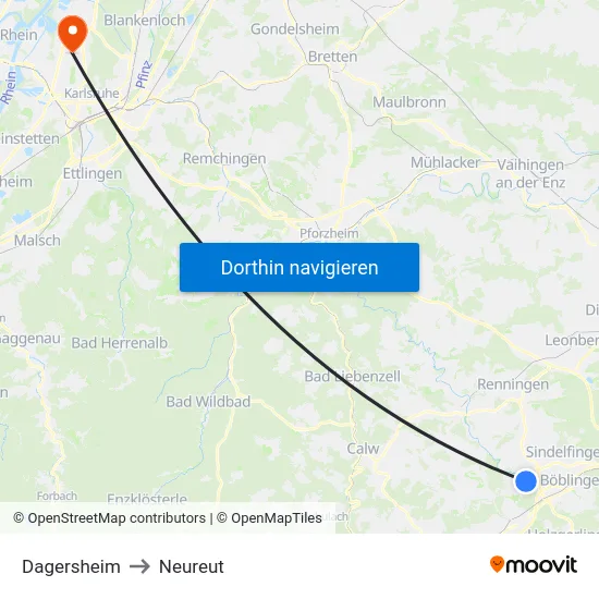 Dagersheim to Neureut map