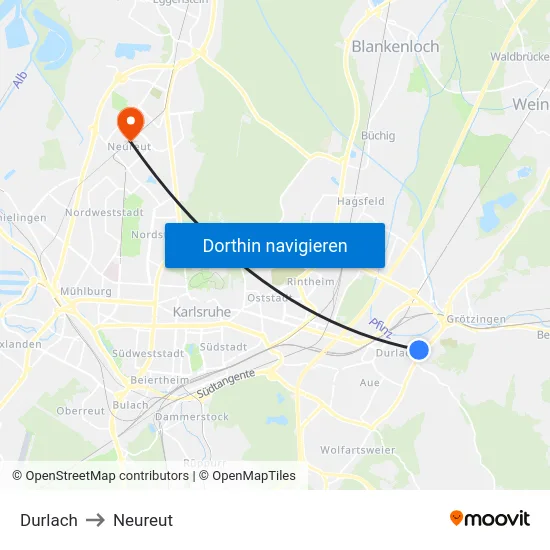 Durlach to Neureut map