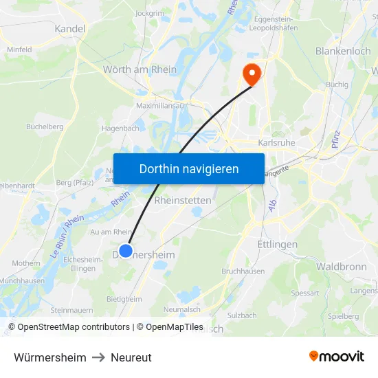 Würmersheim to Neureut map