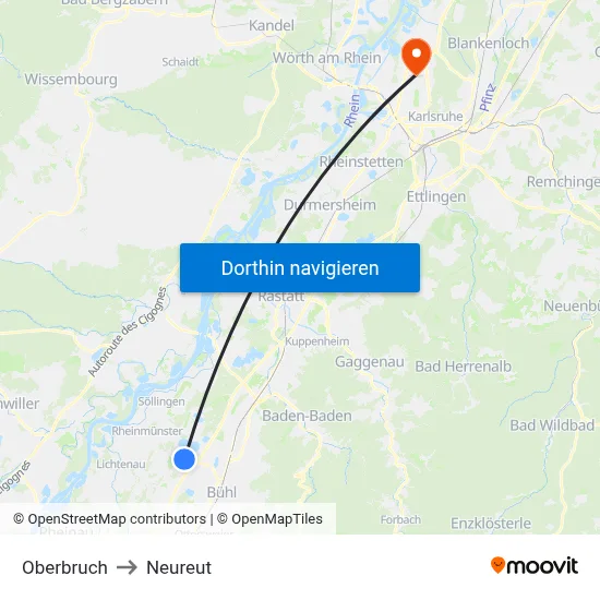 Oberbruch to Neureut map