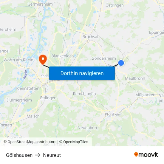 Gölshausen to Neureut map