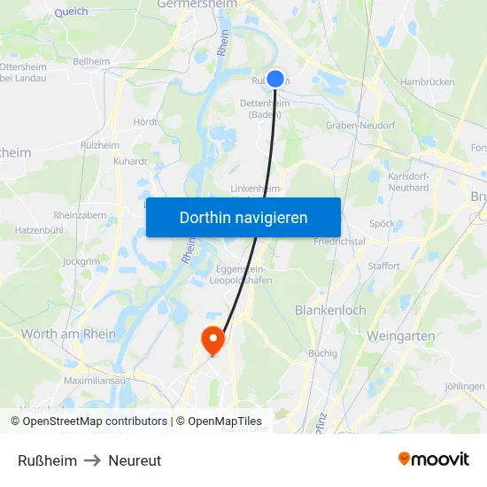 Rußheim to Neureut map