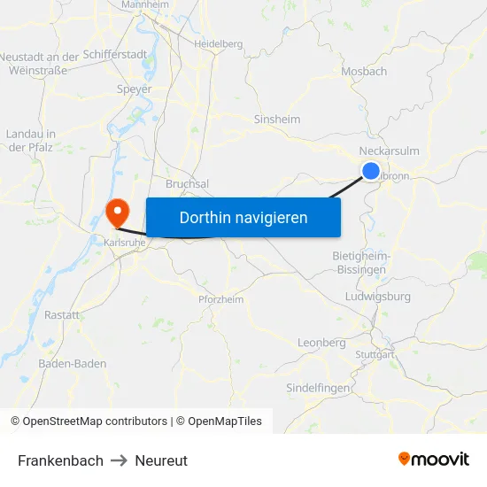 Frankenbach to Neureut map