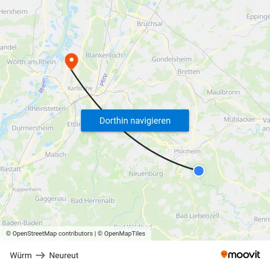 Würm to Neureut map