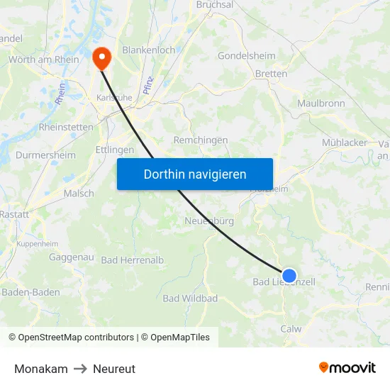 Monakam to Neureut map