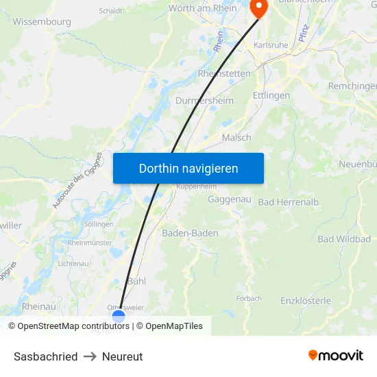 Sasbachried to Neureut map
