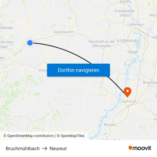 Bruchmühlbach to Neureut map