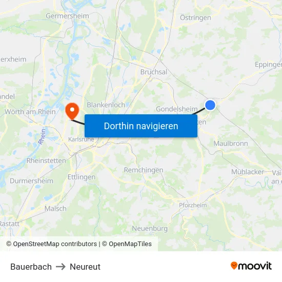 Bauerbach to Neureut map