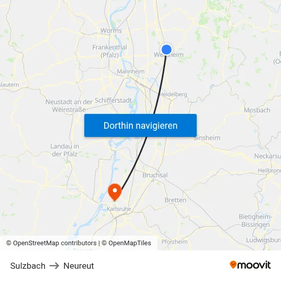 Sulzbach to Neureut map