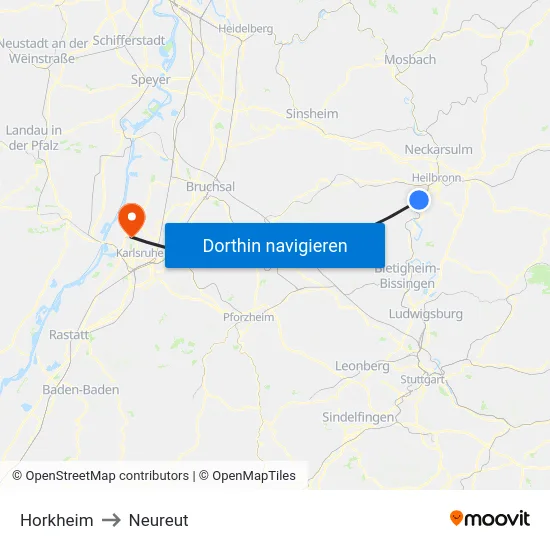 Horkheim to Neureut map