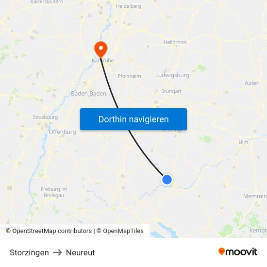 Storzingen to Neureut map