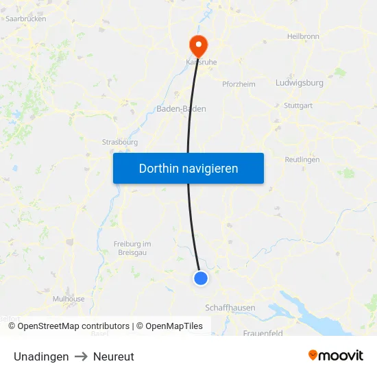 Unadingen to Neureut map