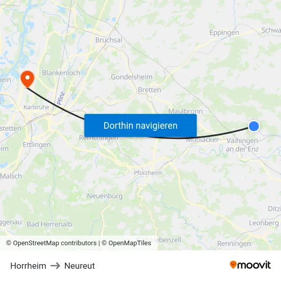 Horrheim to Neureut map