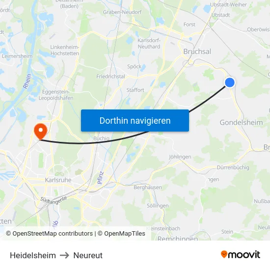 Heidelsheim to Neureut map
