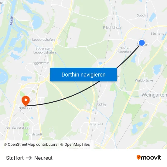 Staffort to Neureut map