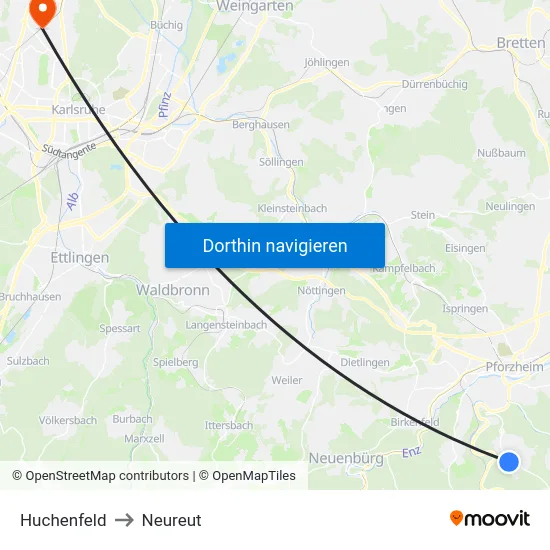 Huchenfeld to Neureut map