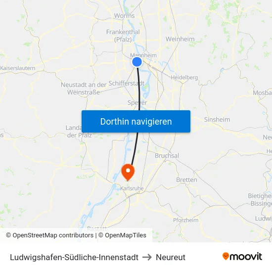 Ludwigshafen-Südliche-Innenstadt to Neureut map