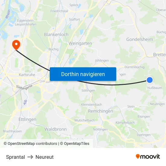 Sprantal to Neureut map