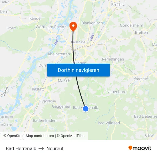 Bad Herrenalb to Neureut map