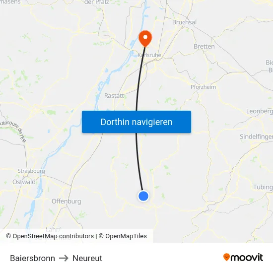 Baiersbronn to Neureut map