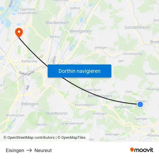 Eisingen to Neureut map