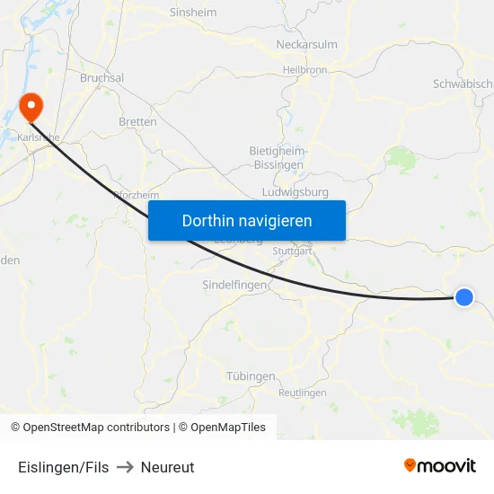 Eislingen/Fils to Neureut map