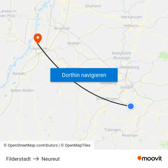 Filderstadt to Neureut map
