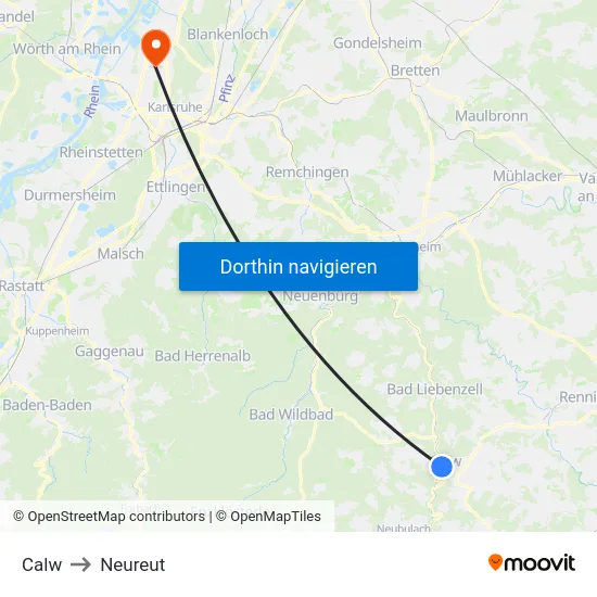 Calw to Neureut map