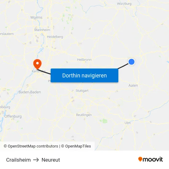 Crailsheim to Neureut map