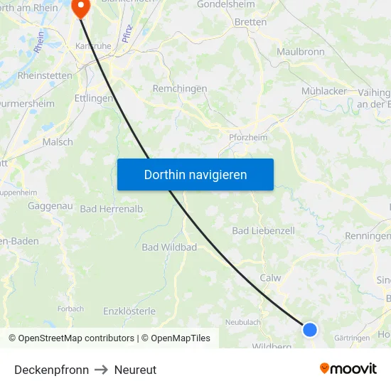 Deckenpfronn to Neureut map
