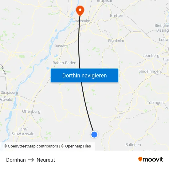 Dornhan to Neureut map