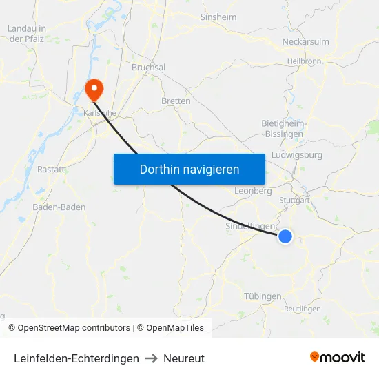 Leinfelden-Echterdingen to Neureut map