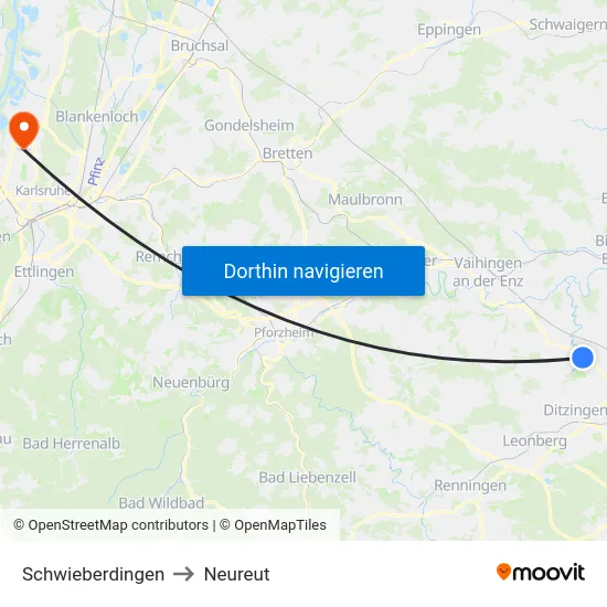 Schwieberdingen to Neureut map