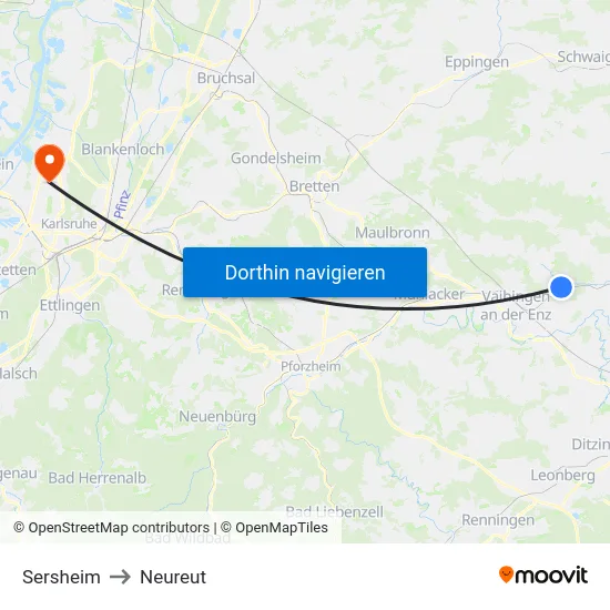 Sersheim to Neureut map