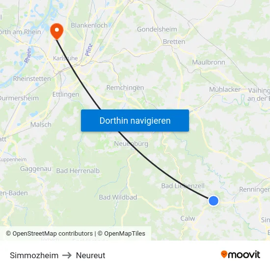 Simmozheim to Neureut map