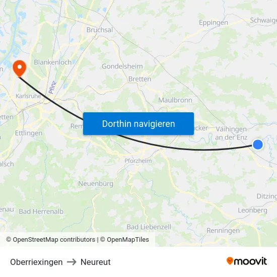 Oberriexingen to Neureut map