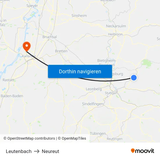 Leutenbach to Neureut map