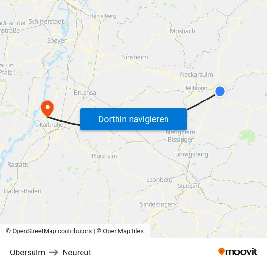 Obersulm to Neureut map