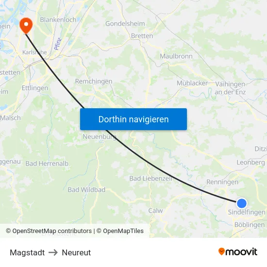 Magstadt to Neureut map