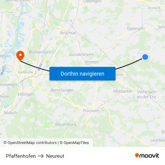 Pfaffenhofen to Neureut map