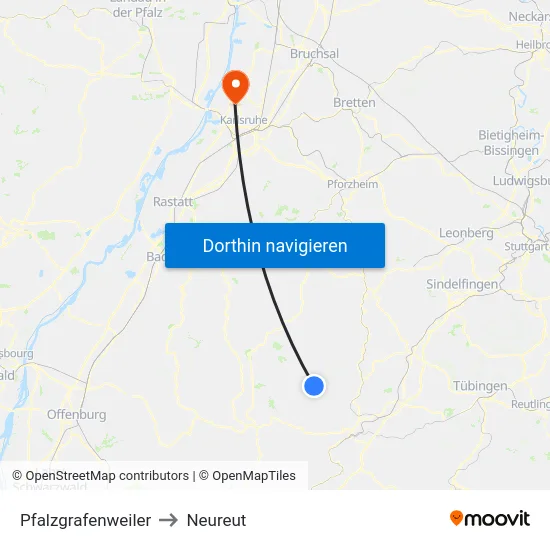 Pfalzgrafenweiler to Neureut map