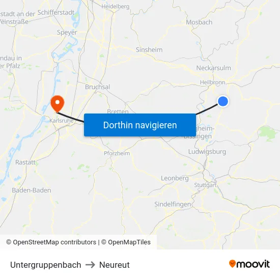 Untergruppenbach to Neureut map
