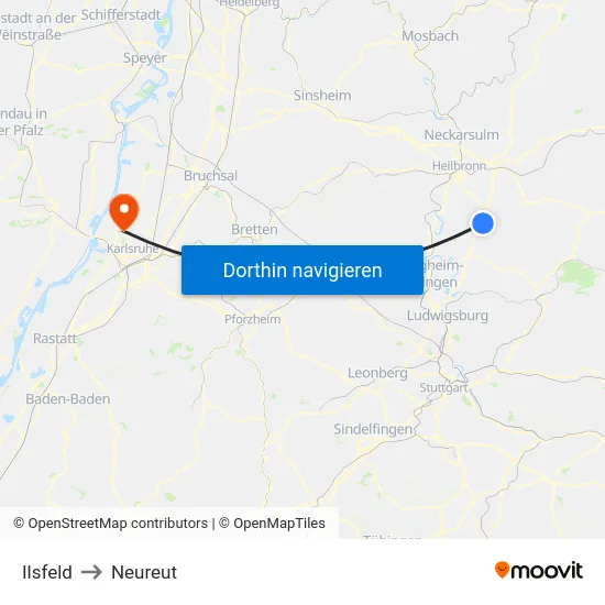 Ilsfeld to Neureut map