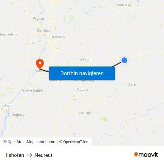 Ilshofen to Neureut map